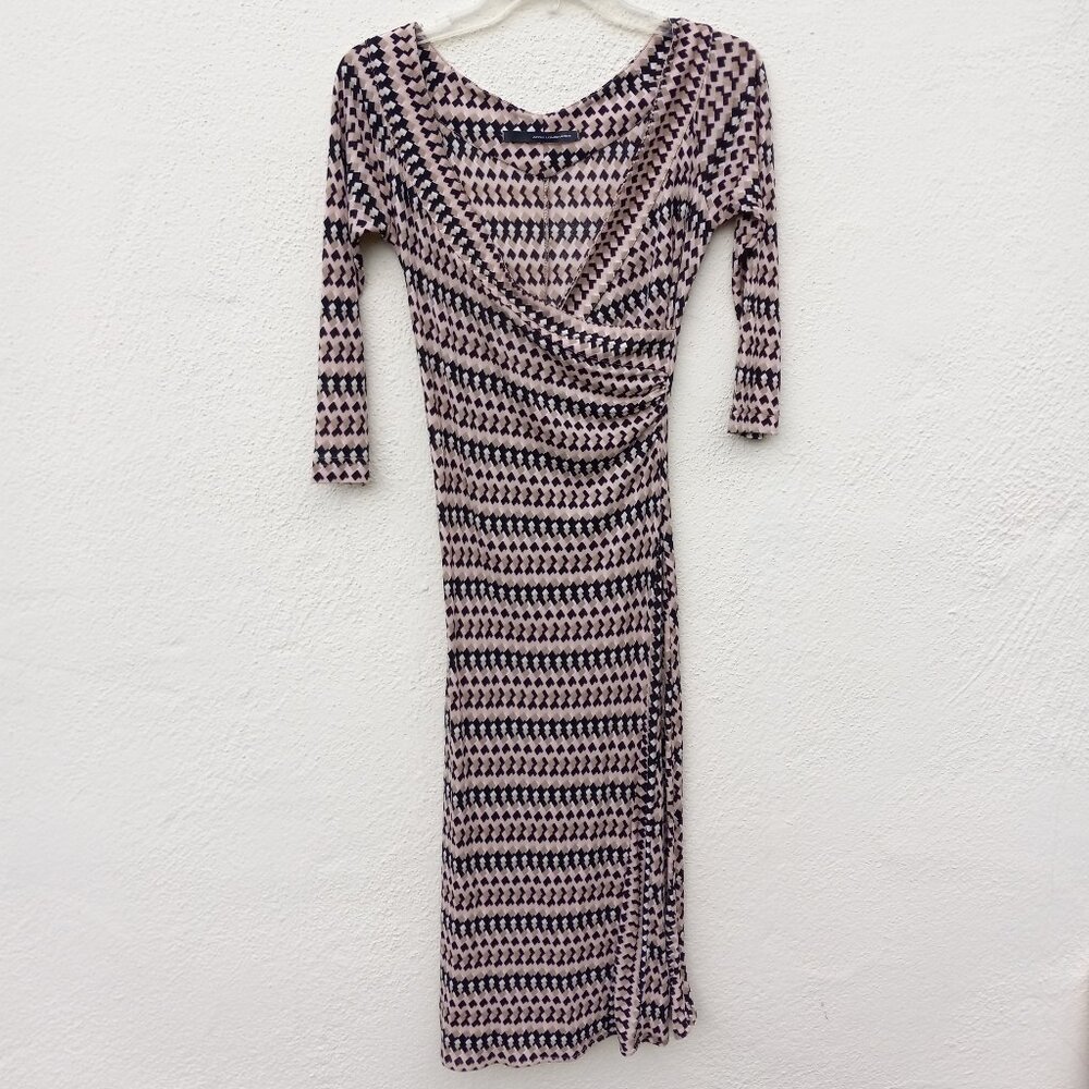 Atos Lombardini Viscose Patterned Faux Wrap Dress -Size 42 Italian